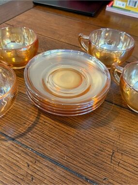 Vintage Jeanette Marigold Carnival Glass Tea Cup and Saucer Set